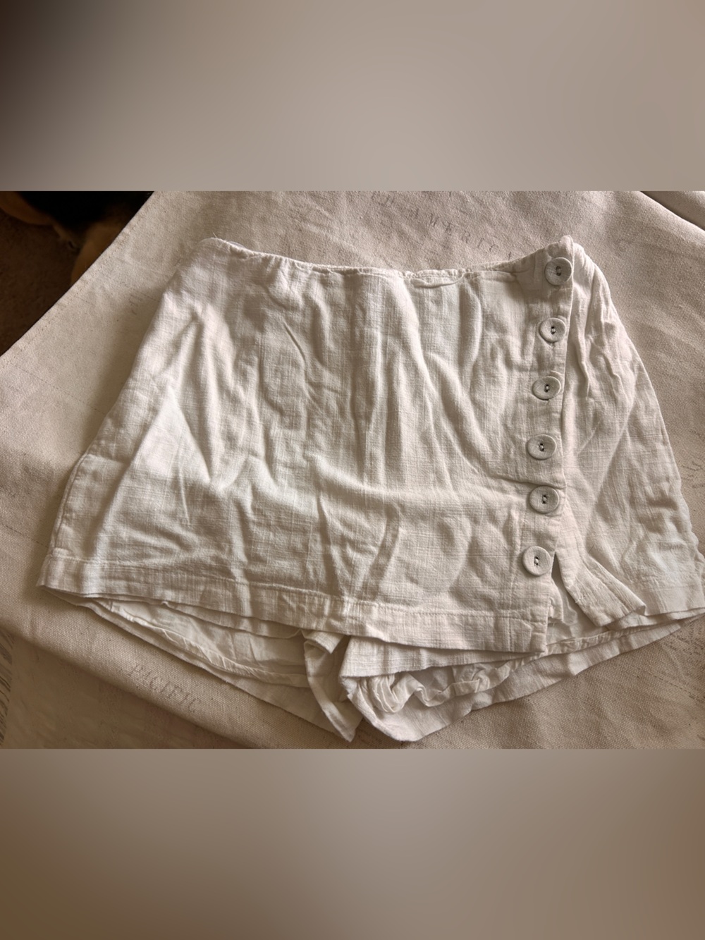 White Button-Front Linen Shorts